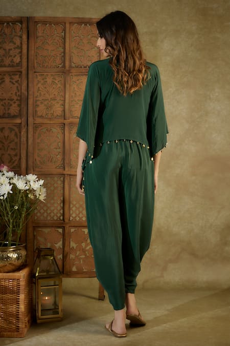 Mehak Murpana Coin Embellished Kaftan Top Dhoti Pant Set 