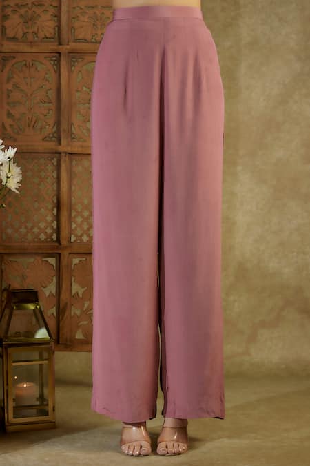 Buy_Mehak Murpana_Pink Crepe Cut Work, Beads Cutdana Embellished Placed Asymmetric Kurta With Pant _Online_at_Aza_Fashions