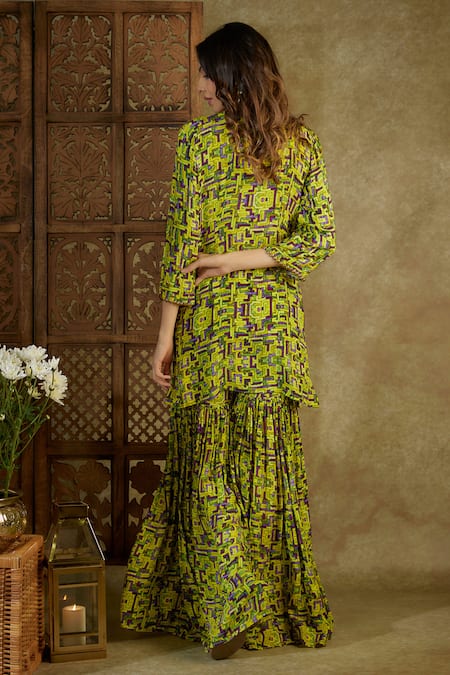 Mehak Murpana Geometric Print Kurta With Sharara 