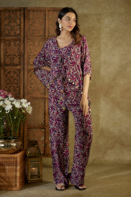 Mehak Murpana Abstract Floral Print Top Pant Set 