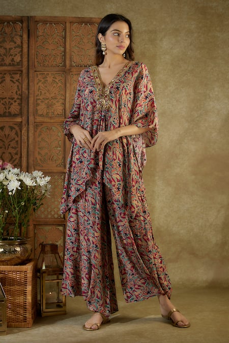 Mehak Murpana Abstract Floral Print Kaftan Top & Dhoti Pant Set 