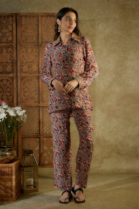 Mehak Murpana Abstract Floral Print Shirt & Straight Pant Set 