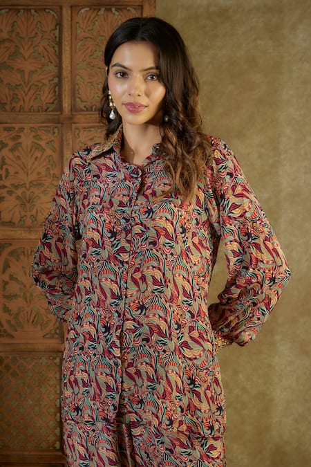 Buy_Mehak Murpana_Ivory Crepe Sequins, Embroidery Abstract Floral Print Shirt And Straight Pant Set _Online_at_Aza_Fashions