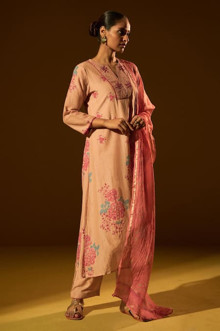 ta’assur Floral Hand Block Print Kurta Set 