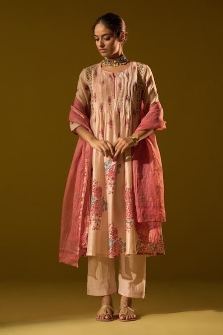 ta’assur Chanderi Silk Printed Kurta Set 