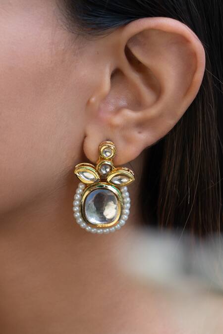 Do Taara Gold Plated Pearls, Diamonds Kundan Earrings Online at Aza Fashions Do Taara_Gold Plated Pearls, Diamonds Kundan Earrings _Online_at_Aza_Fashions