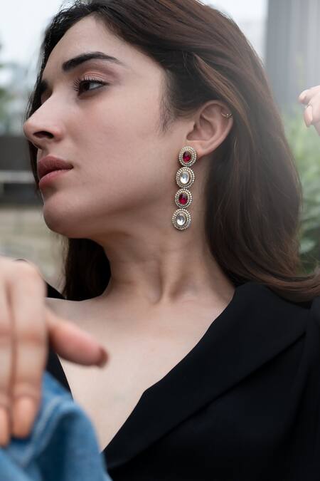 Shop_Do Taara_Red Polki Embellished Necklace Set_Online_at_Aza_Fashions