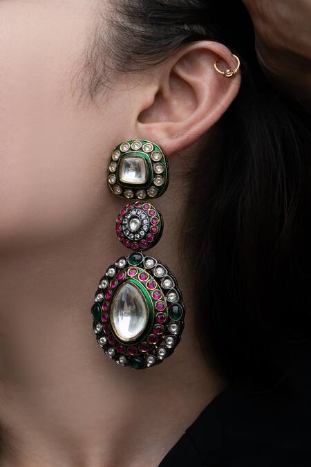 Do Taara_Green Polki Embellished Jewellery Set_at_Aza_Fashions