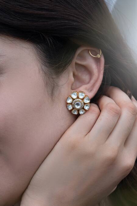 Do Taara_Gold Plated Victorian Studs_Online_at_Aza_Fashions