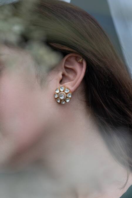 Buy_Do Taara_Gold Plated Victorian Studs_Online_at_Aza_Fashions