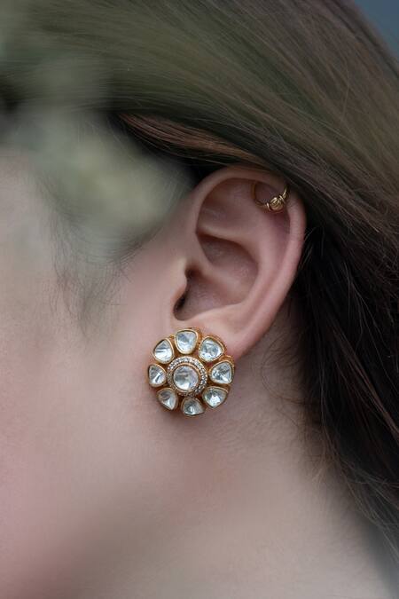 Shop_Do Taara_Gold Plated Victorian Studs_Online_at_Aza_Fashions