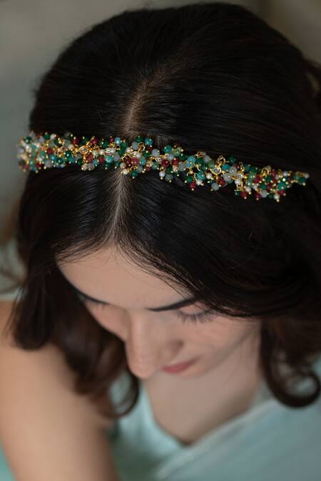 Do Taara_Multi Color Kundan And Onyx Embellished & Headband _Online_at_Aza_Fashions