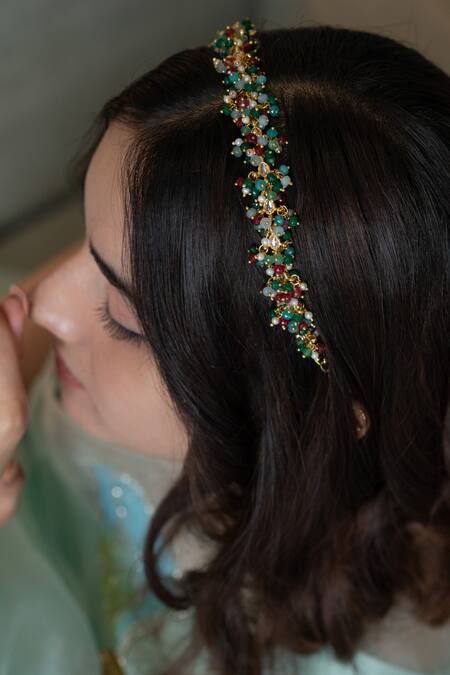 Buy_Do Taara_Multi Color Kundan And Onyx Embellished & Headband _Online_at_Aza_Fashions