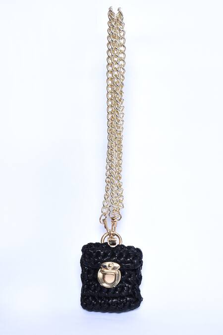 Shop_Bijit_Black Woven Arm Candy Mini Belt Bag_Online_at_Aza_Fashions