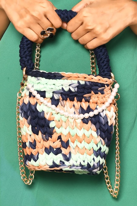 Bijit_Multi Color Woven Capsule Bucket Bag _Online_at_Aza_Fashions