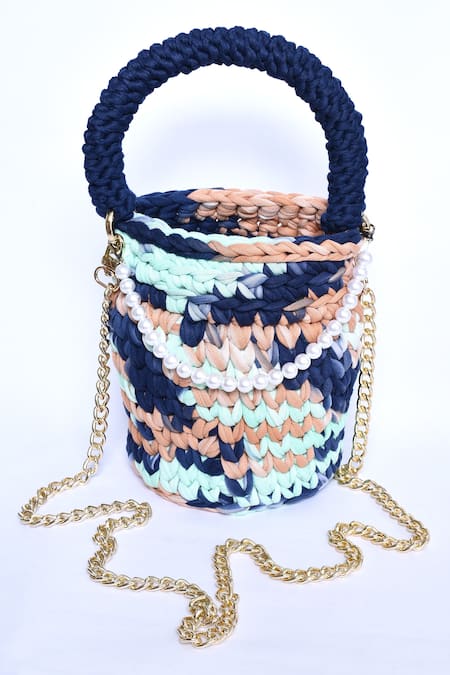 Shop_Bijit_Multi Color Woven Capsule Bucket Bag _Online_at_Aza_Fashions