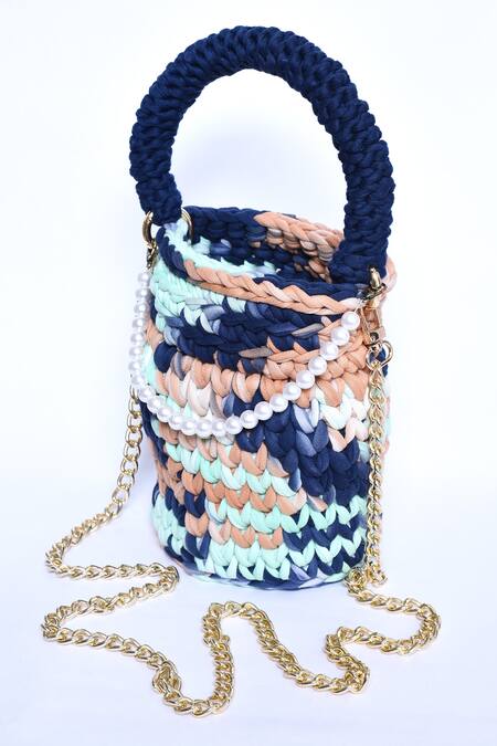 Bijit_Multi Color Woven Capsule Bucket Bag _at_Aza_Fashions