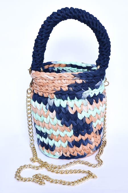 Buy_Bijit_Multi Color Woven Capsule Bucket Bag 
