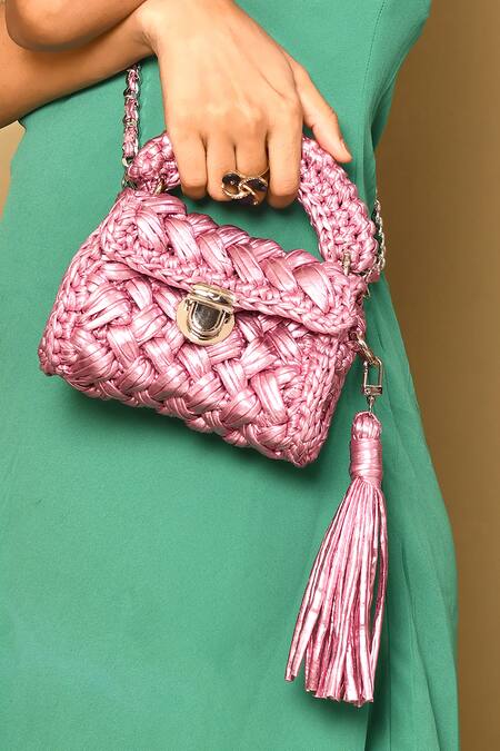 Buy_Bijit_Pink Woven Metallic Mini Bag _Online_at_Aza_Fashions