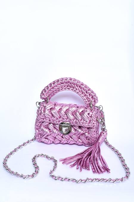 Shop_Bijit_Pink Woven Metallic Mini Bag _Online_at_Aza_Fashions