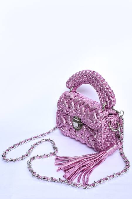 Bijit_Pink Woven Metallic Mini Bag _at_Aza_Fashions