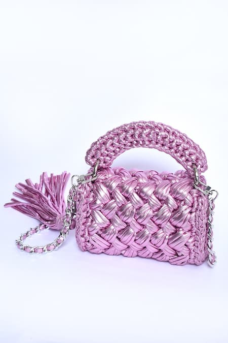 Buy_Bijit_Pink Woven Metallic Mini Bag 
