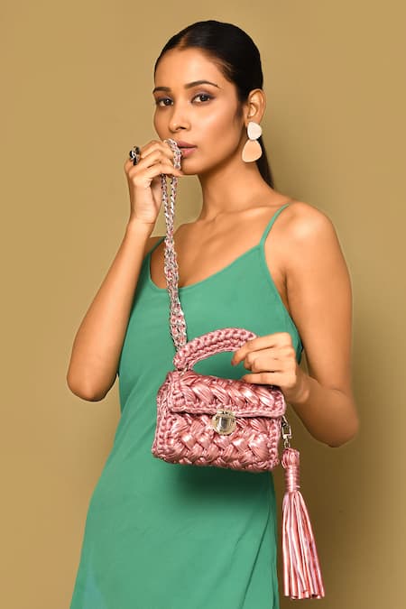 Bijit_Purple Woven Metallic Mini Sling Bag _Online_at_Aza_Fashions