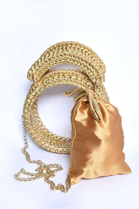 Buy_Bijit_Gold Woven Round Shaped Metallic Sling Bag 