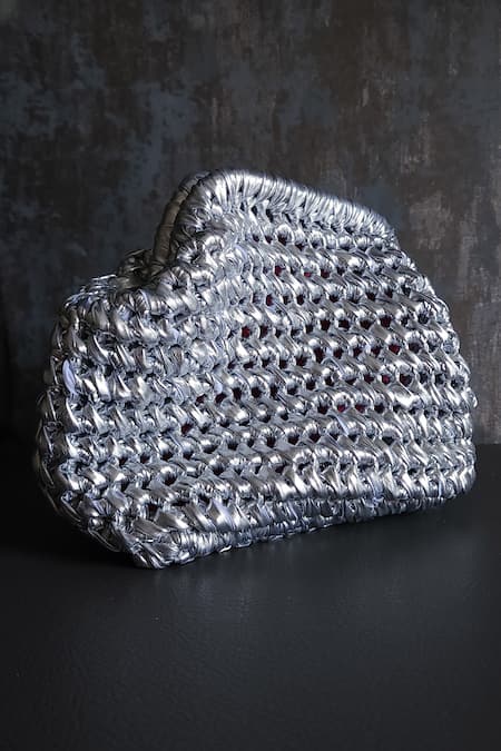 Stushè Silver Handwoven Cloud Clutch 