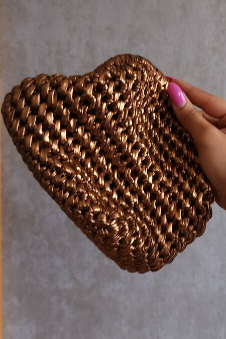 Shop Stushè Gold Cloud Checkered Handwoven Clutch at Aza Fashions Shop_Stushè_Gold Cloud Checkered Handwoven Clutch_at_Aza_Fashions