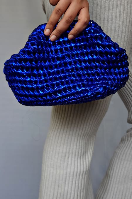 Stushè Blue Handwoven Cloud Metallic Clutch 