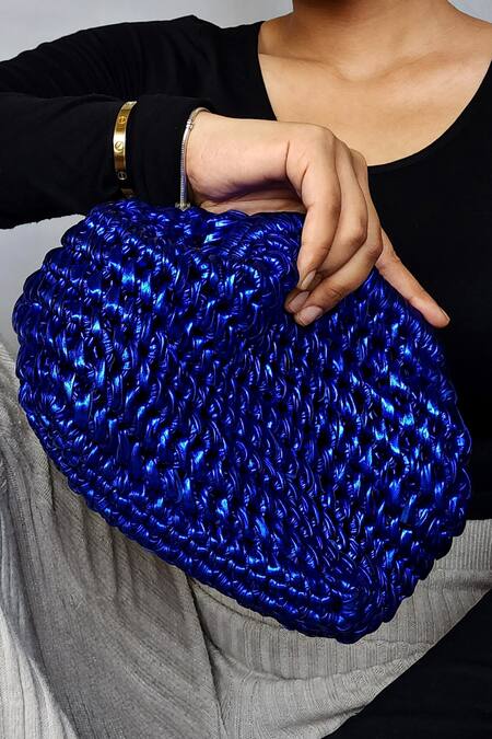 Shop Stushè Blue Cloud Metallic Handwoven Clutch at Aza Fashions Shop_Stushè_Blue Cloud Metallic Handwoven Clutch_at_Aza_Fashions