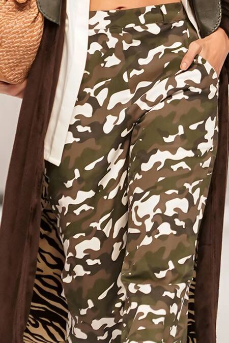Rara Avis_Multi Color Faux Fur Cotton Printed Camouflage Flared Pant_Online_at_Aza_Fashions