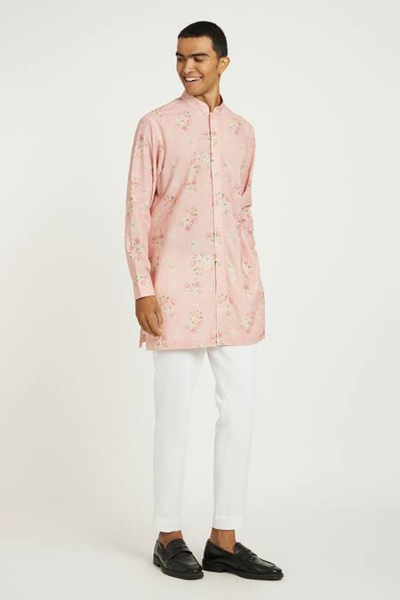 Buy Nautanky Pink Handloom , Cherry Blossom Print Kurta With Pant Online at Aza Fashions Buy_Nautanky_Pink Handloom , Cherry Blossom Print Kurta With Pant _Online_at_Aza_Fashions