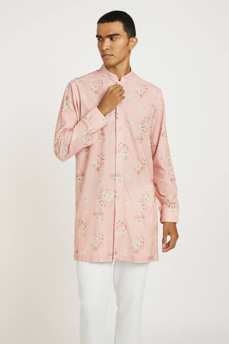 Nautanky Pink Handloom , Cherry Blossom Print Kurta With Pant at Aza Fashions Nautanky_Pink Handloom , Cherry Blossom Print Kurta With Pant _at_Aza_Fashions