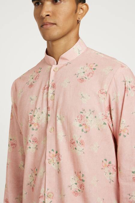 Buy Nautanky Pink Handloom , Cherry Blossom Print Kurta With Pant Buy_Nautanky_Pink Handloom , Cherry Blossom Print Kurta With Pant