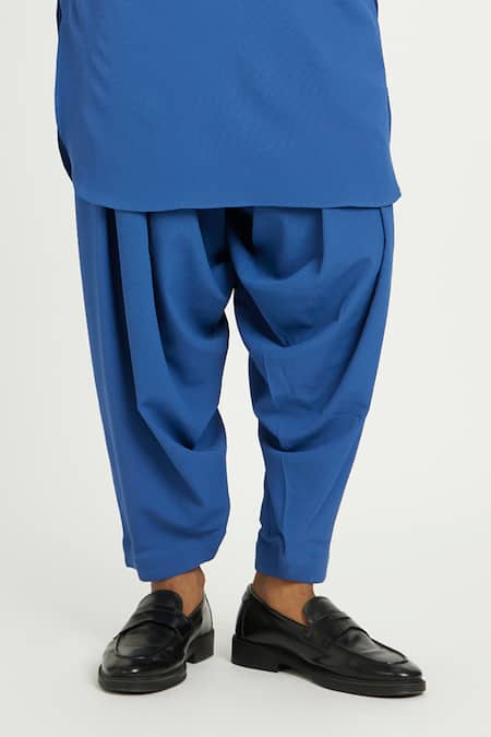 Nautanky_Blue Cotton Cerulean Pathani Kurta With Salwar _Online_at_Aza_Fashions