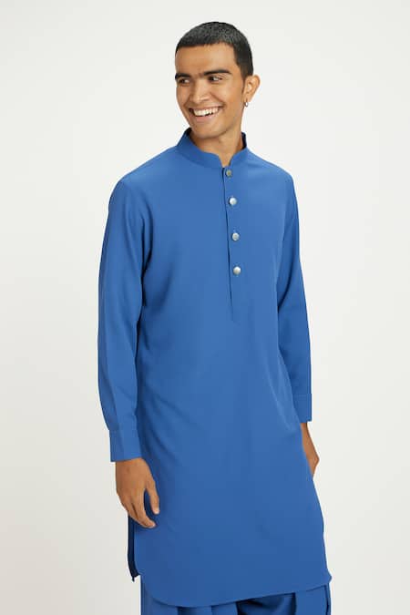 Shop_Nautanky_Blue Cotton Cerulean Pathani Kurta With Salwar _Online_at_Aza_Fashions