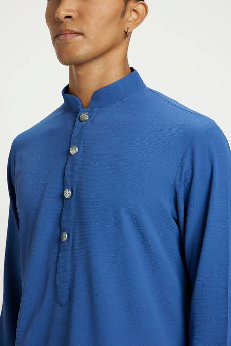 Nautanky_Blue Cotton Cerulean Pathani Kurta With Salwar _at_Aza_Fashions