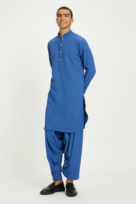 Buy_Nautanky_Blue Cotton Cerulean Pathani Kurta With Salwar 