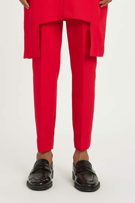 Buy_Nautanky_Red Cotton Charm Asymmetric Hem Kurta With Pant _Online_at_Aza_Fashions