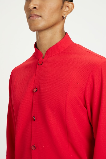 Buy_Nautanky_Red Cotton Charm Asymmetric Hem Kurta With Pant 