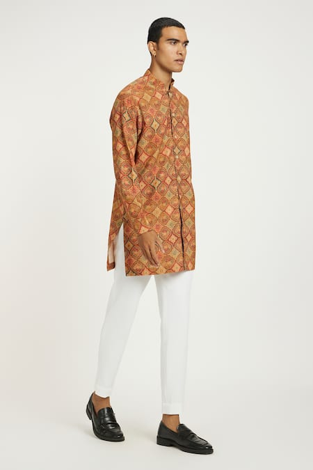 Buy_Nautanky_Orange Handloom , Embroidery Rust Vintage Floral Kurta Set 