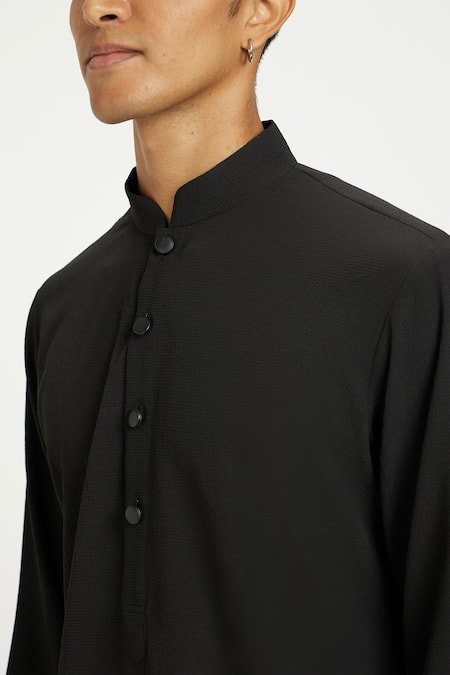 Buy_Nautanky_Black Cotton Coal Pathani Kurta With Salwar _Online_at_Aza_Fashions