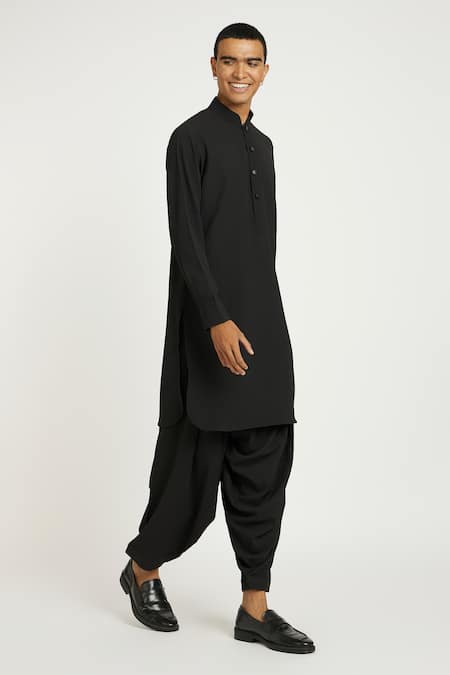 Buy_Nautanky_Black Cotton Coal Pathani Kurta With Salwar 