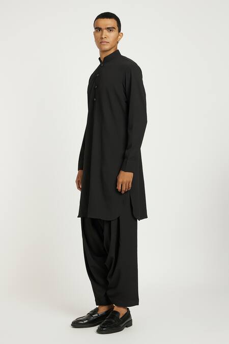 Shop_Nautanky_Black Cotton Coal Pathani Kurta With Salwar 