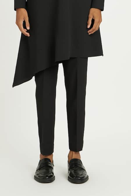 Nautanky_Black Cotton Raven Asymmetric Kurta With Pant _Online_at_Aza_Fashions