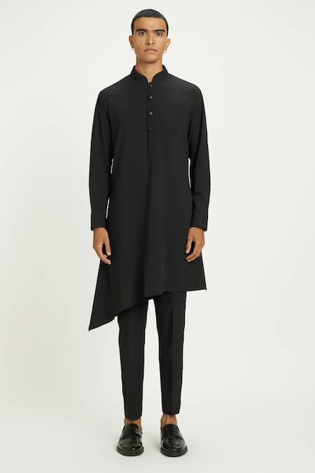 Buy_Nautanky_Black Cotton Raven Asymmetric Kurta With Pant _Online_at_Aza_Fashions