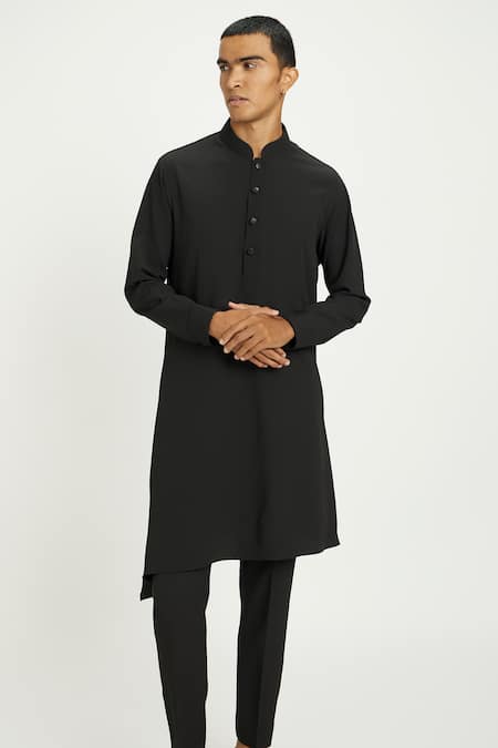 Buy_Nautanky_Black Cotton Raven Asymmetric Kurta With Pant 