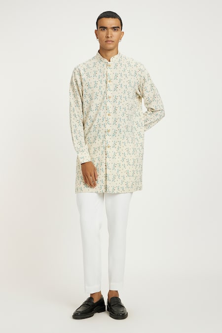 Buy_Nautanky_Off White Handloom , Serene Skyline Print Kurta With Pant _Online_at_Aza_Fashions